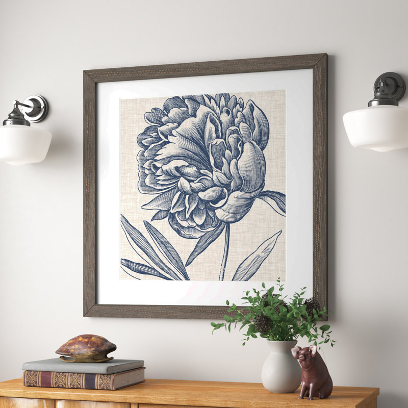 Andover Mills™ Indigo Floral On Linen II Premium Framed Print Ready